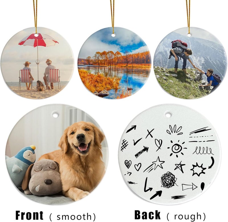 AMONE Sublimation Ceramic Ornaments - Bulk White Round Porcelain Ornament Blanks for Heat Press Printing - Personalized Xmas Tree Keepsake Crafts Gift Christmas Decorations - Image 4